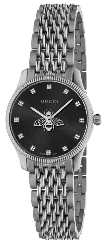  Shop Authentic Gucci G Timeless Quartz Black Dial Silver Steel Strap Watch For Women - YA1265020 - Luxxuri