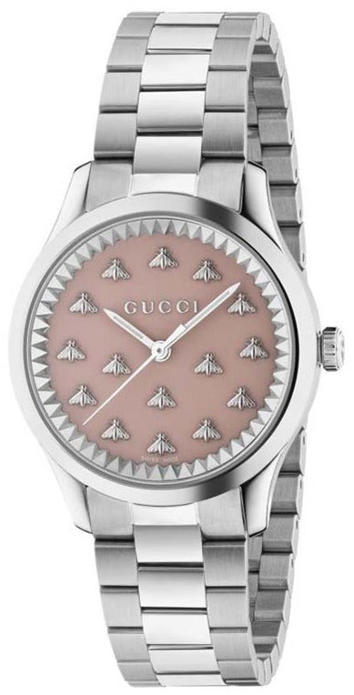  Shop Authentic Gucci G Timeless Quartz Pink Dial Silver Steel Strap Watch for Women - YA1265033 - Luxxuri