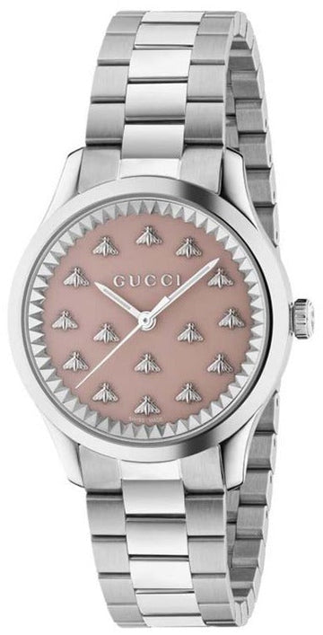  Shop Authentic Gucci G Timeless Quartz Pink Dial Silver Steel Strap Watch for Women - YA1265033 - Luxxuri
