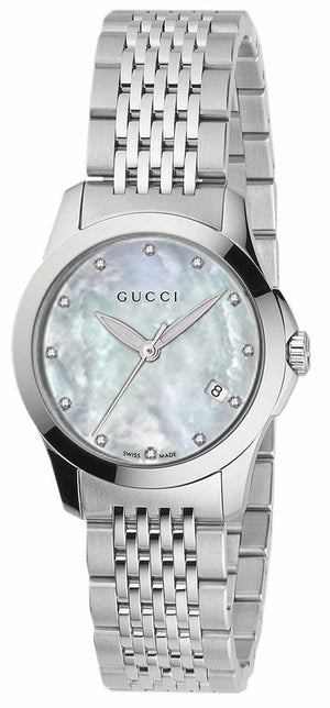  Shop Authentic Gucci G Timeless Diamonds Mother of Pearl Dial Silver Steel Strap Watch For Women - YA126504 - Luxxuri