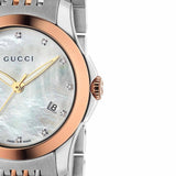  Shop Authentic Gucci G Timeless Diamonds Mother of Pearl Dial Two Tone Mesh Bracelet Watch For Women - YA126514 - Luxxuri