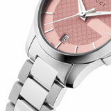  Shop Authentic Gucci G Timeless Pink Dial Silver Steel Strap Watch For Women - YA126524 - Luxxuri