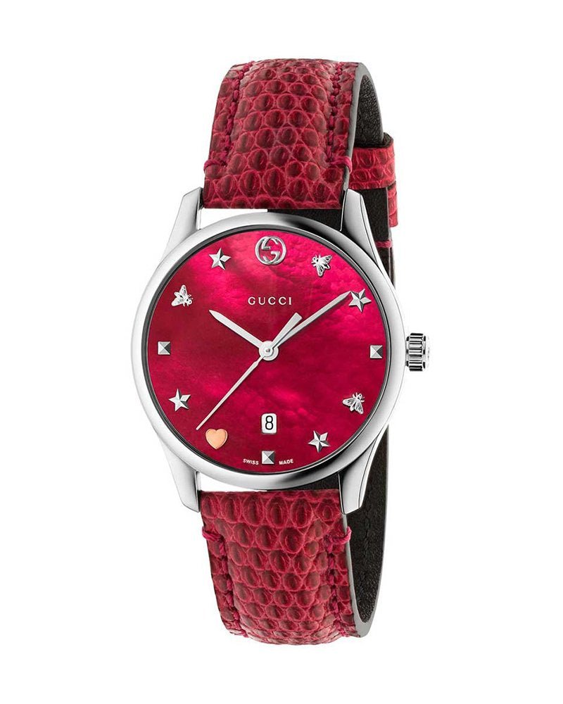  Shop Authentic Gucci G-Timeless Cherry Red Mother of Pearl Dial 27mm Watch For Women - YA126584 - Luxxuri