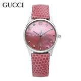  Shop Authentic Gucci G-Timeless Pink Mother of Pearl Dial Pink Leather Strap Watch For Women - YA126586 - Luxxuri