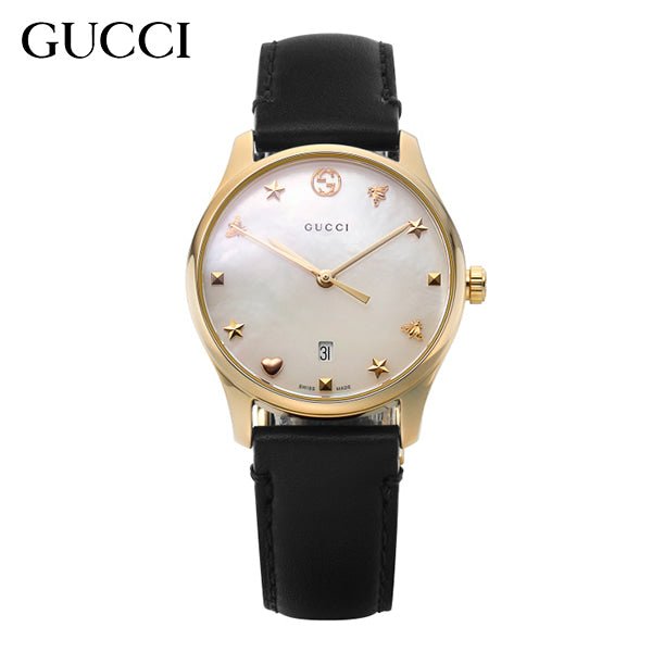  Shop Authentic Gucci G-Timeless Mother of Pearl Dial Black Leather Strap Watch For Women - YA126589 - Luxxuri