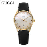  Shop Authentic Gucci G-Timeless Mother of Pearl Dial Black Leather Strap Watch For Women - YA126589 - Luxxuri