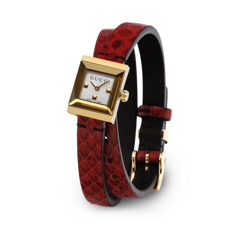 Gucci G Frame White Dial Red Leather Strap Watch For Women - YA128524