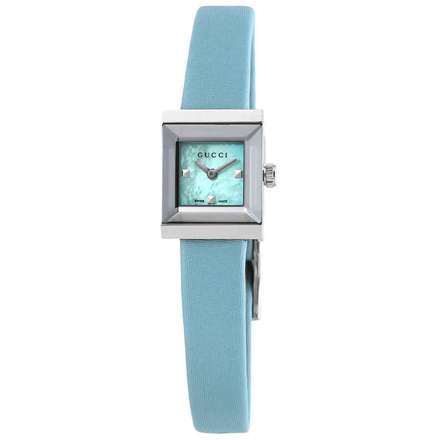  Shop Authentic Gucci G-Frame Pastel Blue Mother of Pearl Dial Blue Leather Strap Watch For Women - YA128531 - Luxxuri