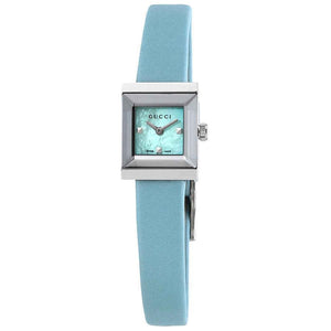  Shop Authentic Gucci G-Frame Pastel Blue Mother of Pearl Dial Blue Leather Strap Watch For Women - YA128531 - Luxxuri