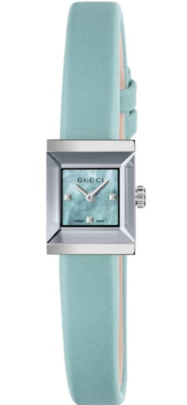  Shop Authentic Gucci G-Frame Pastel Blue Mother of Pearl Dial Blue Leather Strap Watch For Women - YA128531 - Luxxuri