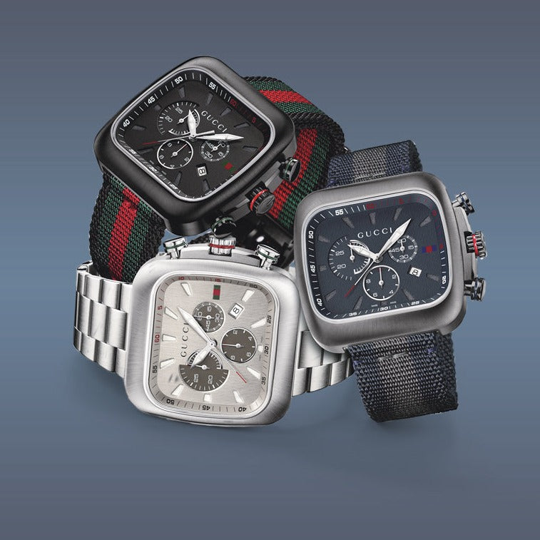  Shop Authentic Gucci Coupe Chronograph Quartz Black Two Tone NATO Strap Watch For Men - YA131202 - Luxxuri