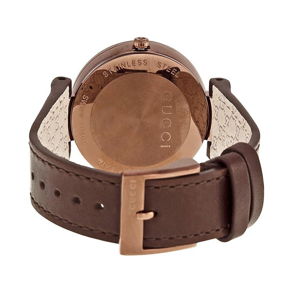  Shop Authentic Gucci Interlocking Brown Dial Brown Leather Strap Watch For Women - YA133309 - Luxxuri