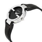  Shop Authentic Gucci G Interlocking Black Dial Black Leather Strap Watch For Women - YA133501 - Luxxuri