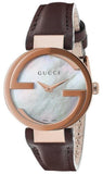  Shop Authentic Gucci G Interlocking Mother of Pearl Dial Brown Leather Strap Watch For Women - YA133516 - Luxxuri