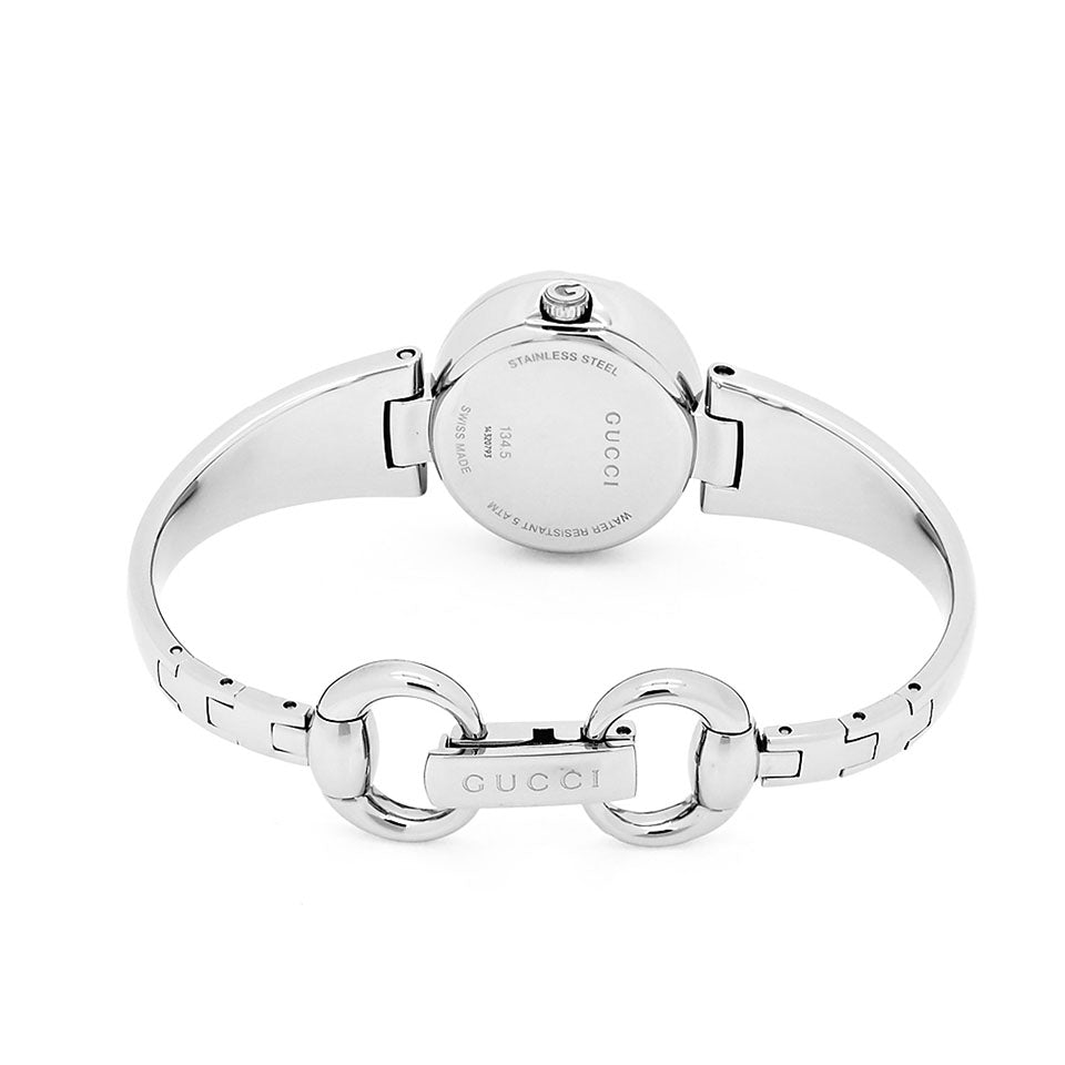  Shop Authentic Gucci Guccissima Quartz Silver Dial Silver Steel Strap Watch For Women - YA134502 - Luxxuri