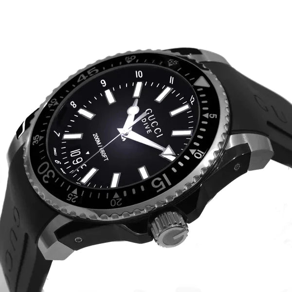  Shop Authentic Gucci Dive Analog Quartz Black Dial Black Rubber Strap Watch For Men -  YA136204 - Luxxuri