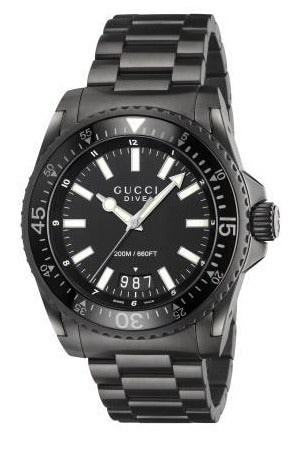  Shop Authentic Gucci Dive Quartz Black Dial Black Steel Strap Watch For Men - YA136205 - Luxxuri