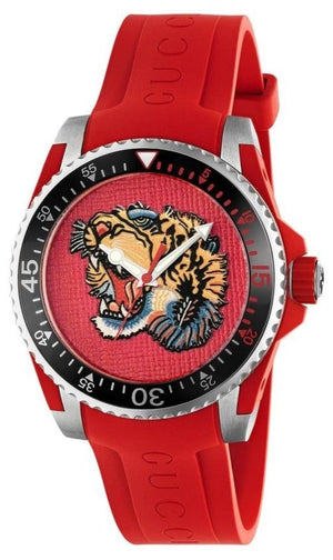  Shop Authentic Gucci Dive Quartz Red Dial Red Rubber Strap Watch For Men - YA136315 - Luxxuri