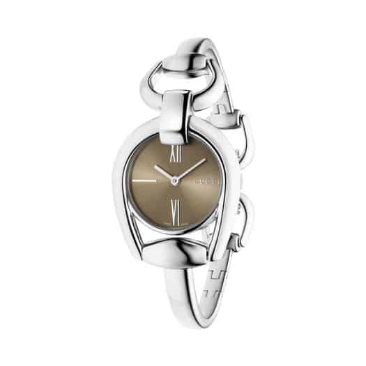  Shop Authentic Gucci Horsebit Collection Quartz Brown Dial Silver Steel Strap Watch For Women - YA139501 - Luxxuri