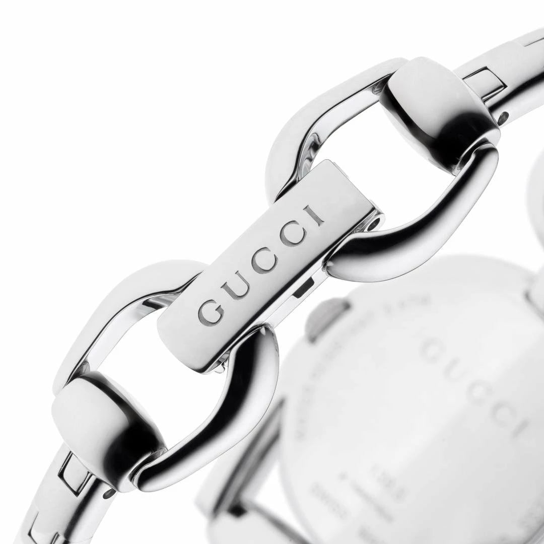  Shop Authentic Gucci Horsebit Collection Quartz Brown Dial Silver Steel Strap Watch For Women - YA139501 - Luxxuri