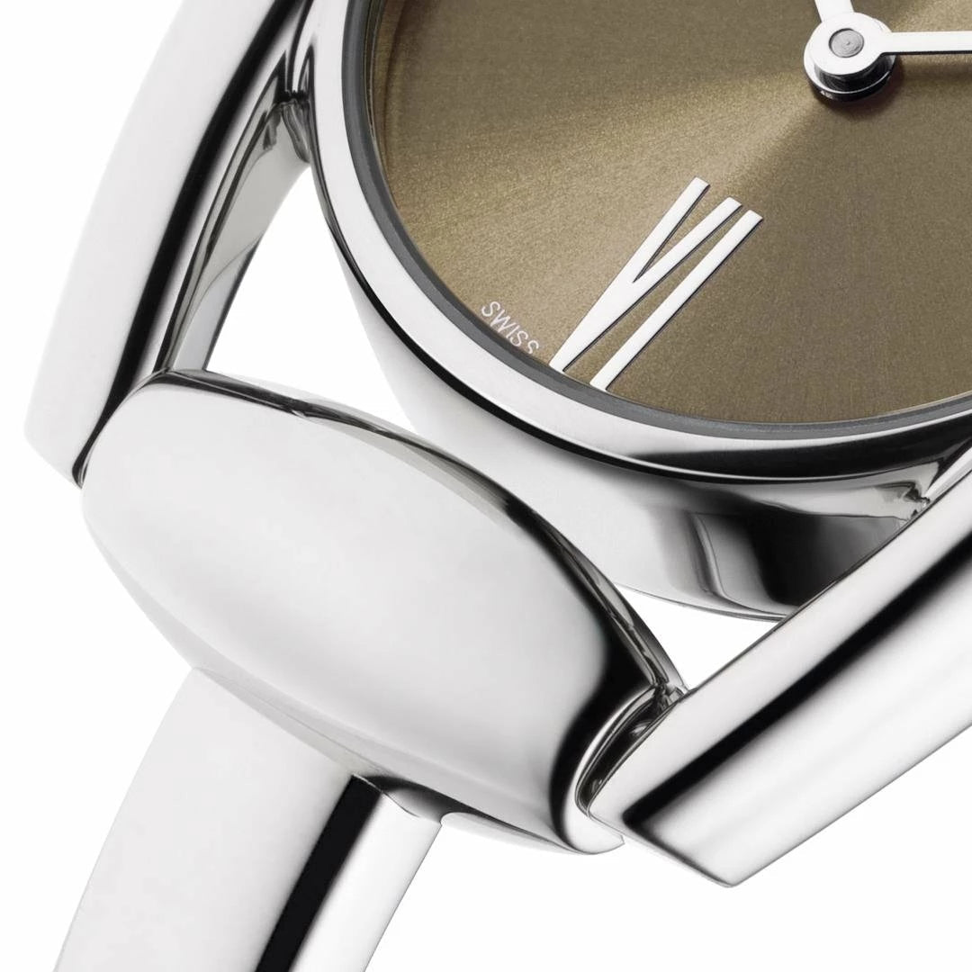  Shop Authentic Gucci Horsebit Collection Quartz Brown Dial Silver Steel Strap Watch For Women - YA139501 - Luxxuri