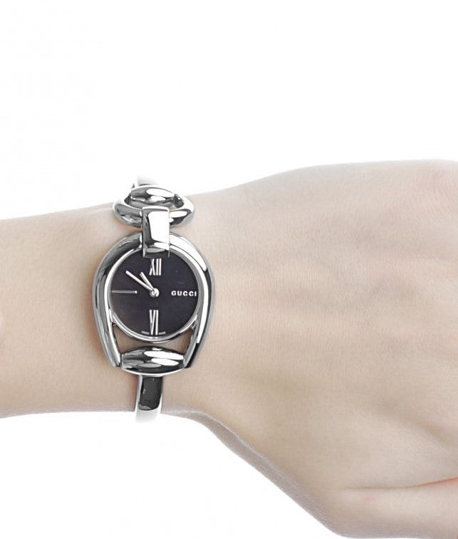  Shop Authentic Gucci Horsebit Collection Mother of Pearl Black Dial Silver Steel Strap Watch For Women - YA139503 - Luxxuri