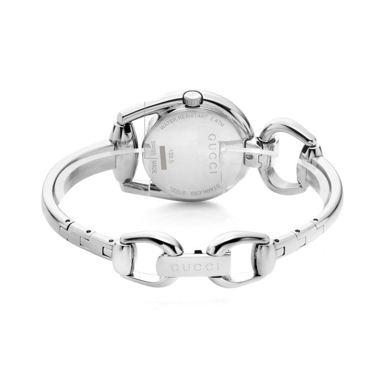  Shop Authentic Gucci Horsebit Collection Diamonds Mother of Pearl Dial Silver Steel Strap Watch For Women - YA139505 - Luxxuri