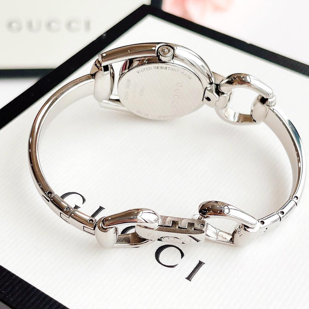  Shop Authentic Gucci Horsebit Collection Diamonds Mother of Pearl Dial Silver Steel Strap Watch For Women - YA139506 - Luxxuri
