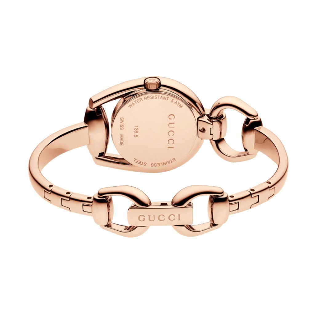  Shop Authentic Gucci Horsebit Collection Black Dial Rose Gold Steel Strap Watch For Women - YA139507 - Luxxuri
