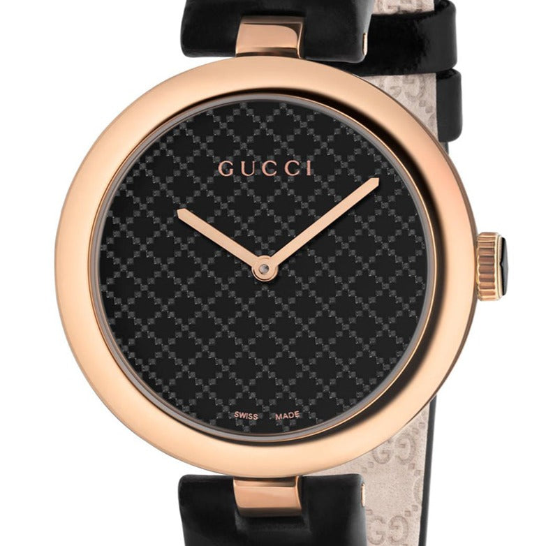  Shop Authentic Gucci Diamantissima Quartz Black Dial Black Leather Strap Watch for Women - YA141401 - Luxxuri