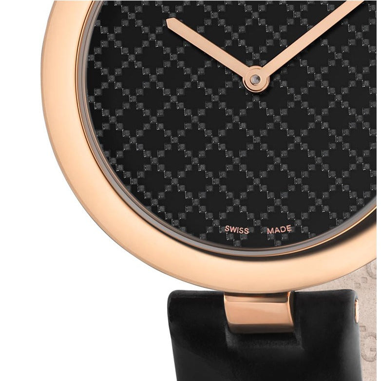  Shop Authentic Gucci Diamantissima Quartz Black Dial Black Leather Strap Watch for Women - YA141401 - Luxxuri