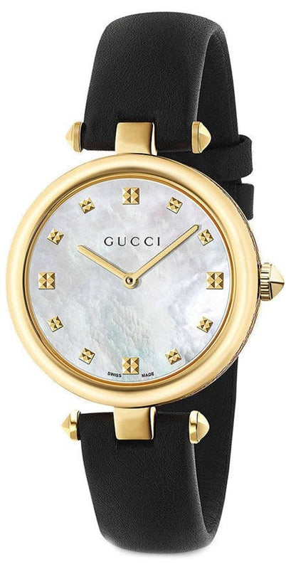  Shop Authentic Gucci Diamantissima Quartz Mother of Pearl Dial Black Leather Strap Watch for Women - YA141404 - Luxxuri