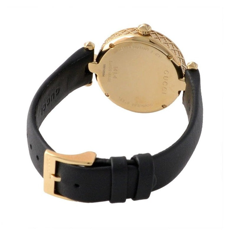  Shop Authentic Gucci Diamantissima Quartz Mother of Pearl Dial Black Leather Strap Watch for Women - YA141404 - Luxxuri