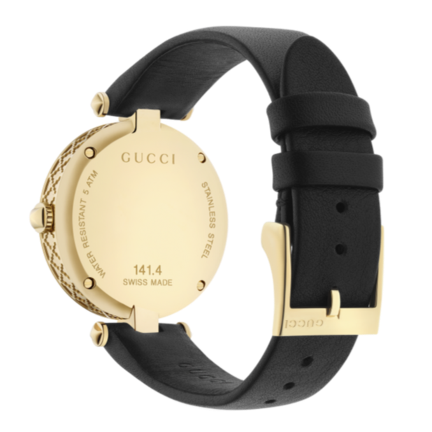  Shop Authentic Gucci Diamantissima Quartz Mother of Pearl Dial Black Leather Strap Watch for Women - YA141404 - Luxxuri