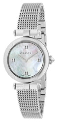  Shop Authentic Gucci Diamantissima Quartz Diamonds Mother of Pearl Dial Silver Mesh Bracelet Watch for Women - YA141504 - Luxxuri
