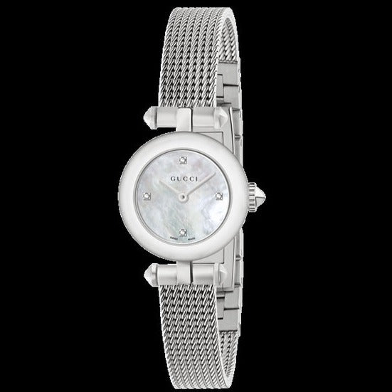 Shop Authentic Gucci Diamantissima Diamonds Mother of Pearl Dial Silver Mesh Bracelet Watch for Women - YA141512 - Luxxuri