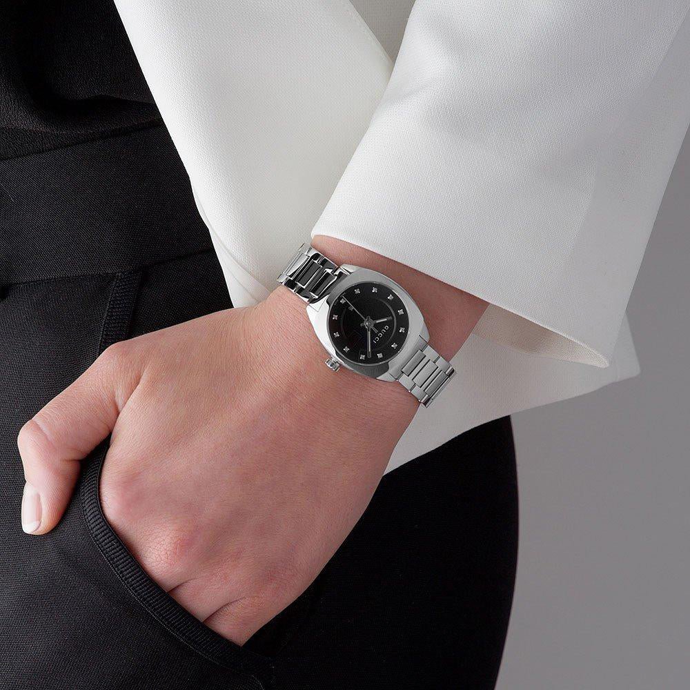  Shop Authentic Gucci GG2570 Diamonds Black Dial Silver Steel Strap Watch For Women - YA142503 - Luxxuri
