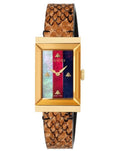  Shop Authentic Gucci G-Frame Mother of Pearl Dial Brown Leather Snakeskin Strap Watch For Women - YA147402 - Luxxuri