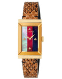  Shop Authentic Gucci G-Frame Mother of Pearl Dial Brown Leather Snakeskin Strap Watch For Women - YA147402 - Luxxuri