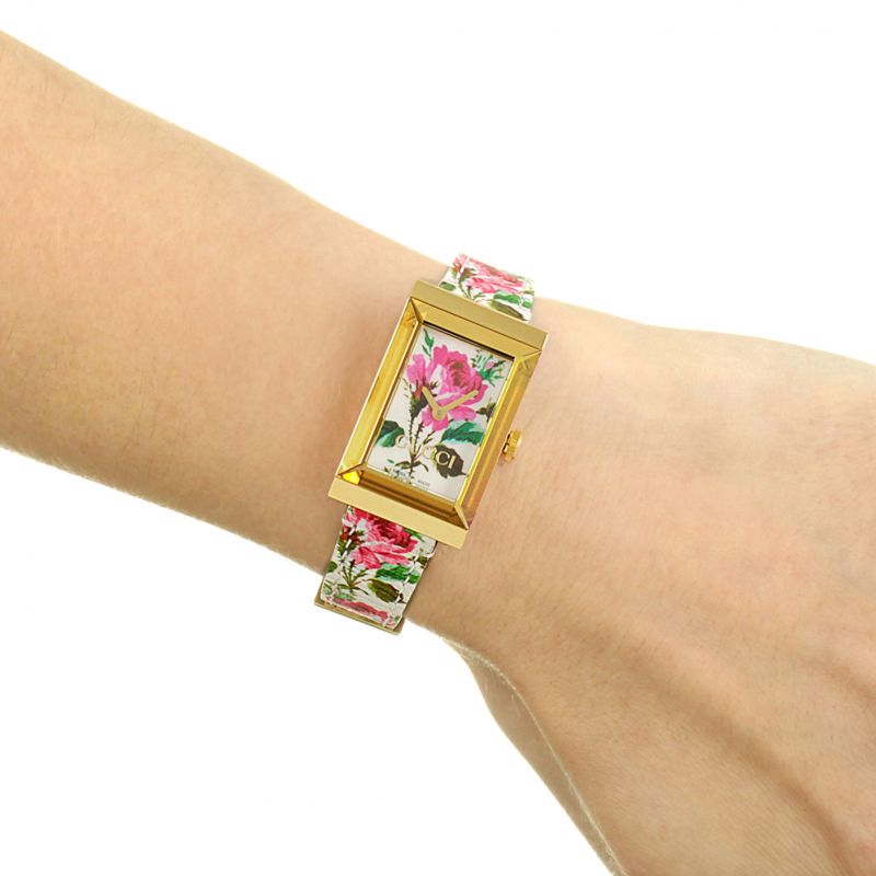  Shop Authentic Gucci G-Frame Floral Mother of Pearl Dial White Leather Strap Watch For Women - YA147406 - Luxxuri