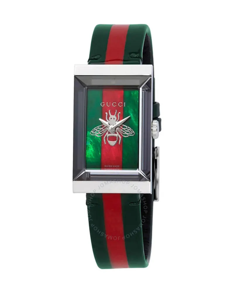  Shop Authentic Gucci G Frame Quartz Green & Red Mother of Pearl Dial Multicolor Leather Strap Watch For Women - YA147408 - Luxxuri