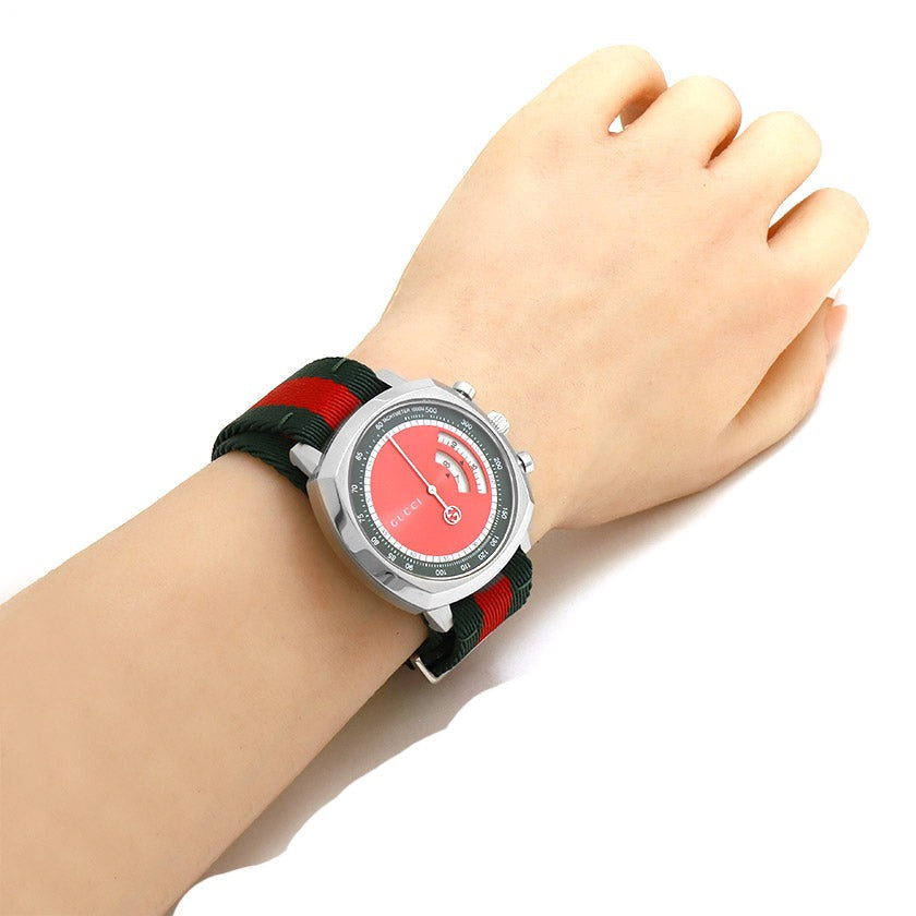  Shop Authentic Gucci Grip Quartz Chronograph Red Dial Two Tone NATO Strap Watch for Men - YA157304 - Luxxuri