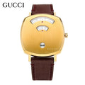 Gucci Grip Quartz Yellow Gold Dial Maroon Leather Strap Watch For Women - YA157405