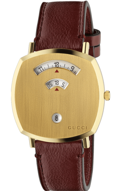  Shop Authentic Gucci Grip Yellow Gold Dial Maroon Leather Strap Unisex Watch - YA157411 - Luxxuri