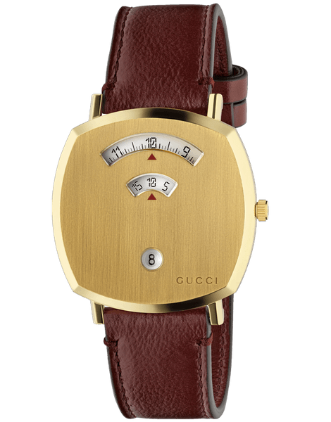  Shop Authentic Gucci Grip Yellow Gold Dial Maroon Leather Strap Unisex Watch - YA157411 - Luxxuri