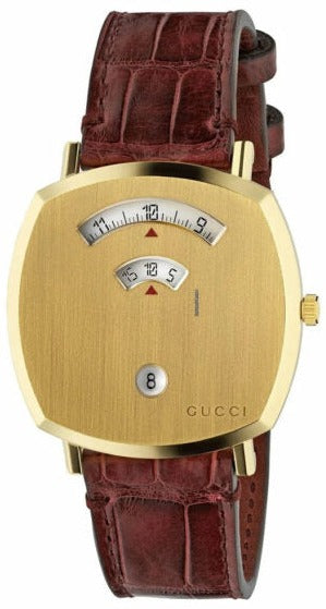  Shop Authentic Gucci Grip Quartz Gold Dial Maroon Leather Strap Watch For Women - YA157413 - Luxxuri