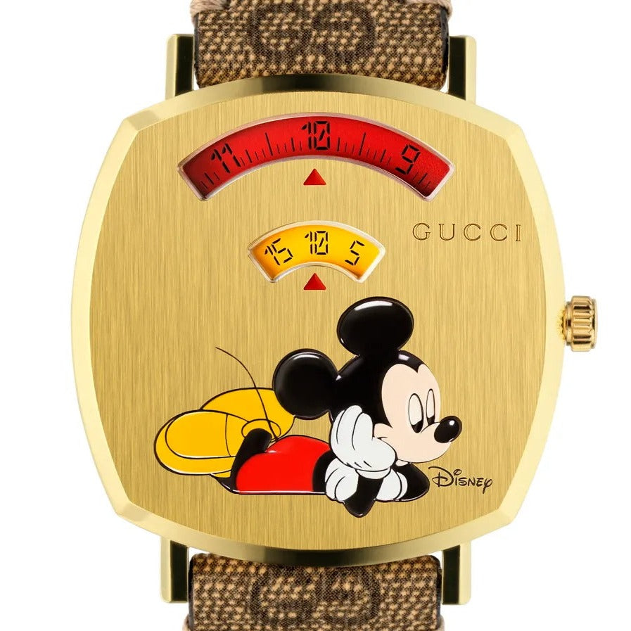  Shop Authentic Gucci Grip Disney Mickey Mouse Gold Dial Brown Leather Strap Watch For Women - YA157420 - Luxxuri