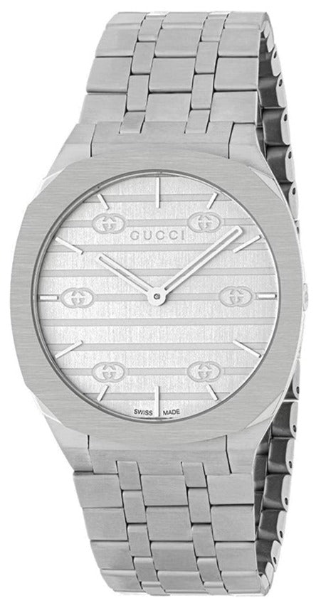  Shop Authentic Gucci 25H Quartz Silver Dial Silver Steel Strap Watch For Women - YA163402 - Luxxuri