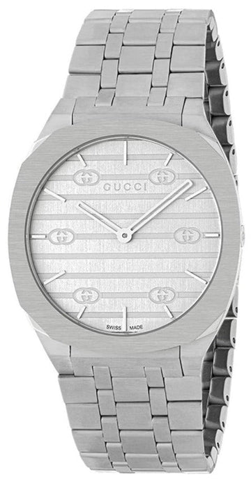  Shop Authentic Gucci 25H Quartz Silver Dial Silver Steel Strap Watch For Women - YA163402 - Luxxuri