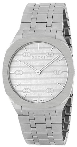  Shop Authentic Gucci 25H Quartz Silver Dial Silver Steel Strap Watch For Women - YA163402 - Luxxuri